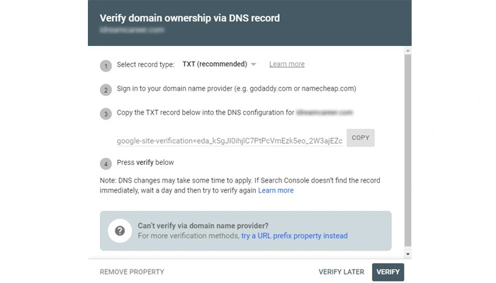 verify domain via DNS record