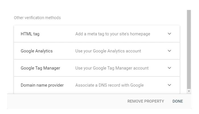 other verification methods google search console